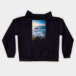 Waves and rocks long exposure Kids Hoodie